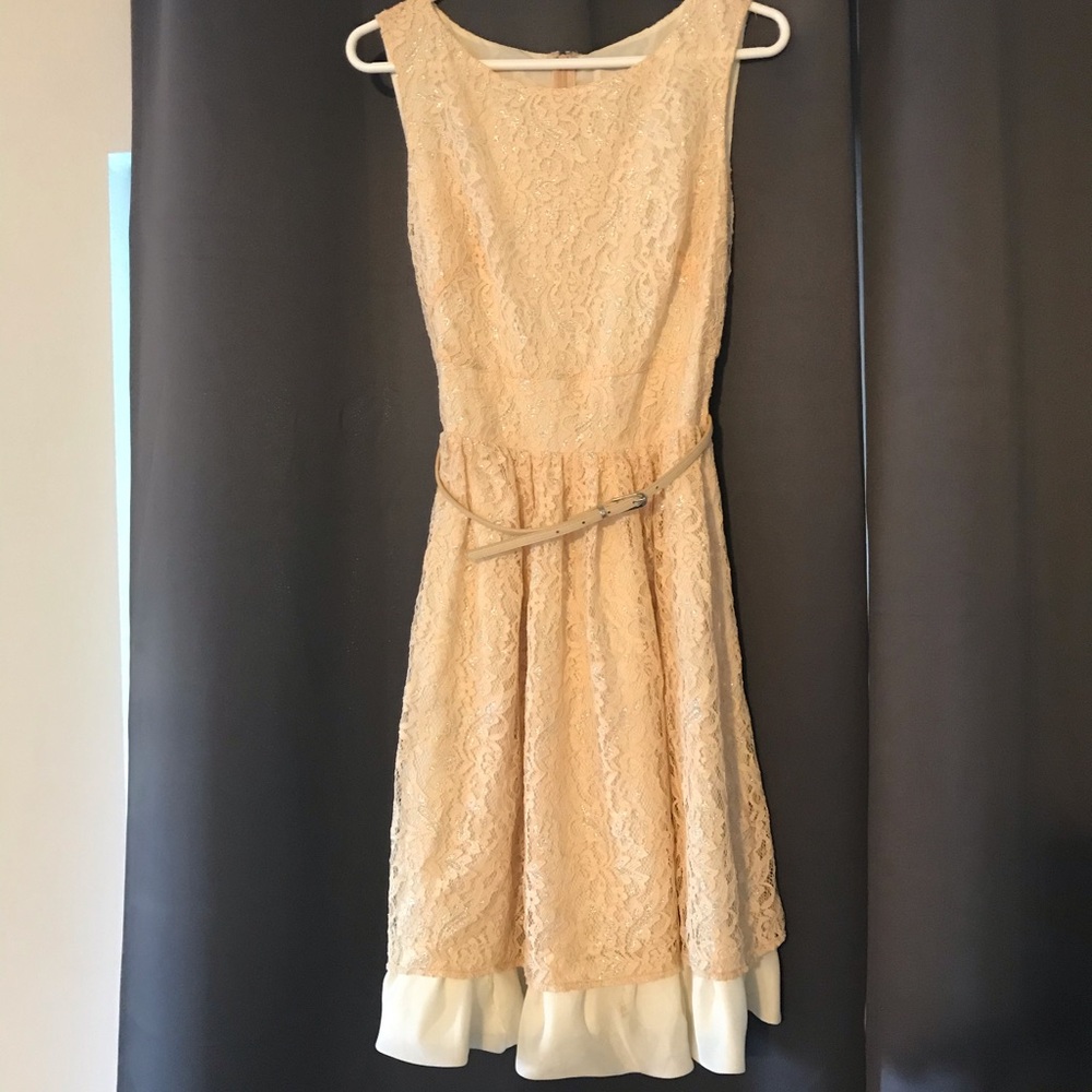 Ann Taylor LOFT cream lace overlay dress